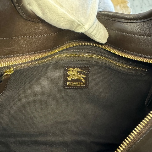 BURBERRY Chocolate Brown Leather Haymarket Check Coated Canvas Chain Strap Hobo - Picture 13 of 17